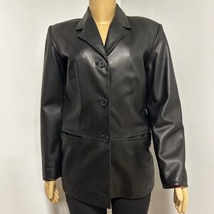 Preston & York Black Genuine Lambskin Leather Blazer Jacket Magenta Lining Small